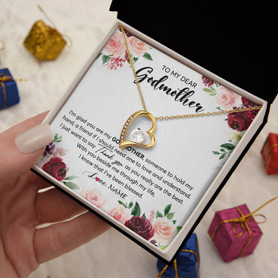 Forever Love Necklace 18K Yellow Gold Finish | 2 | Personalized To My Dear Godmother Necklace From Goddaughter Im Glad You Are My Godmother Aunt Birthday Mothers Day Christmas Customized Gift Box Message Card | siriusteestore