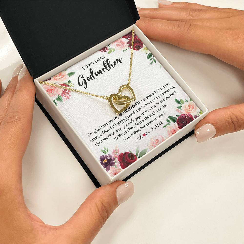 Interlocking Hearts Necklace 18K Yellow Gold Finish | 2 | Personalized To My Dear Godmother Necklace From Goddaughter Im Glad You Are My Godmother Aunt Birthday Mothers Day Christmas Customized Gift Box Message Card | siriusteestore