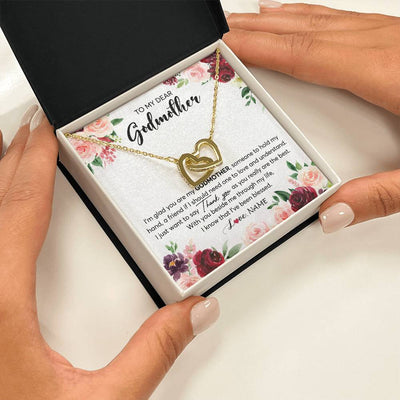 Interlocking Hearts Necklace 18K Yellow Gold Finish | 2 | Personalized To My Dear Godmother Necklace From Goddaughter Im Glad You Are My Godmother Aunt Birthday Mothers Day Christmas Customized Gift Box Message Card | siriusteestore