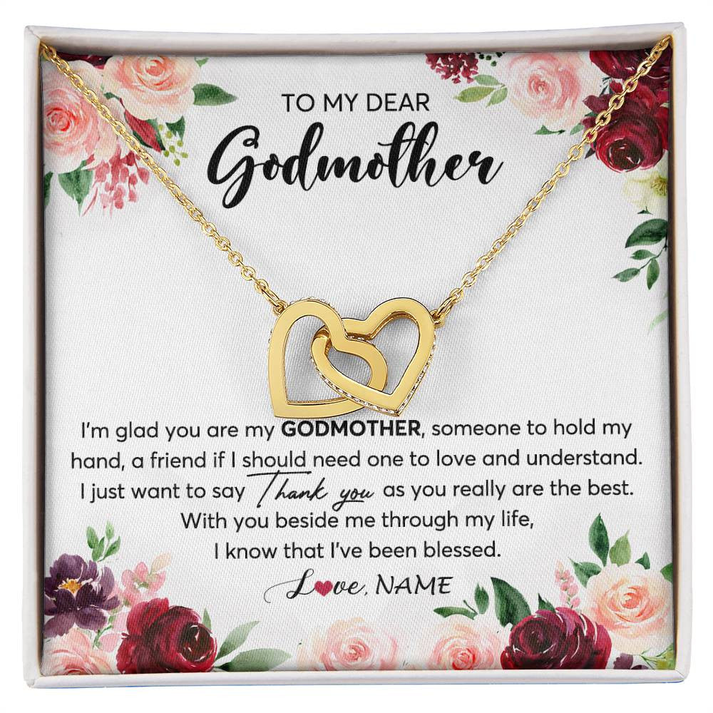 Interlocking Hearts Necklace 18K Yellow Gold Finish | 1 | Personalized To My Dear Godmother Necklace From Goddaughter Im Glad You Are My Godmother Aunt Birthday Mothers Day Christmas Customized Gift Box Message Card | siriusteestore