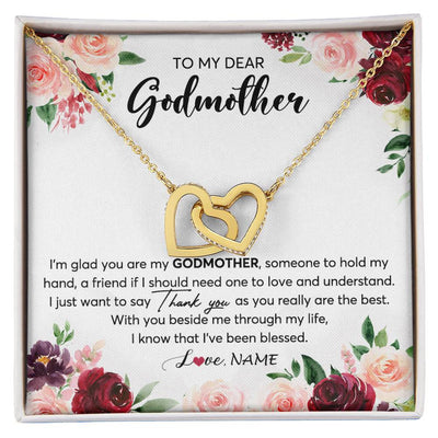 Interlocking Hearts Necklace 18K Yellow Gold Finish | 1 | Personalized To My Dear Godmother Necklace From Goddaughter Im Glad You Are My Godmother Aunt Birthday Mothers Day Christmas Customized Gift Box Message Card | siriusteestore