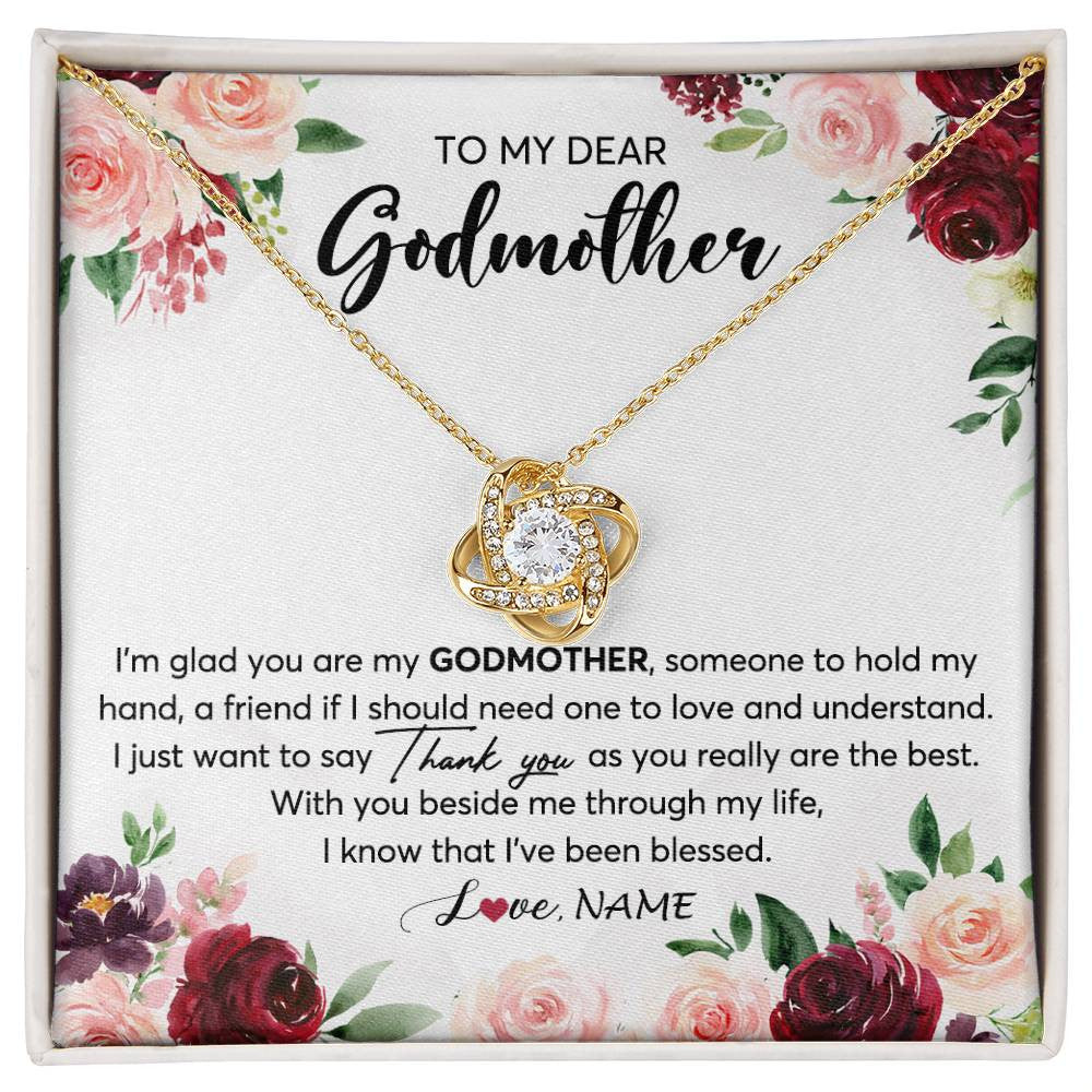 Love Knot Necklace 18K Yellow Gold Finish | 1 | Personalized To My Dear Godmother Necklace From Goddaughter Im Glad You Are My Godmother Aunt Birthday Mothers Day Christmas Customized Gift Box Message Card | siriusteestore