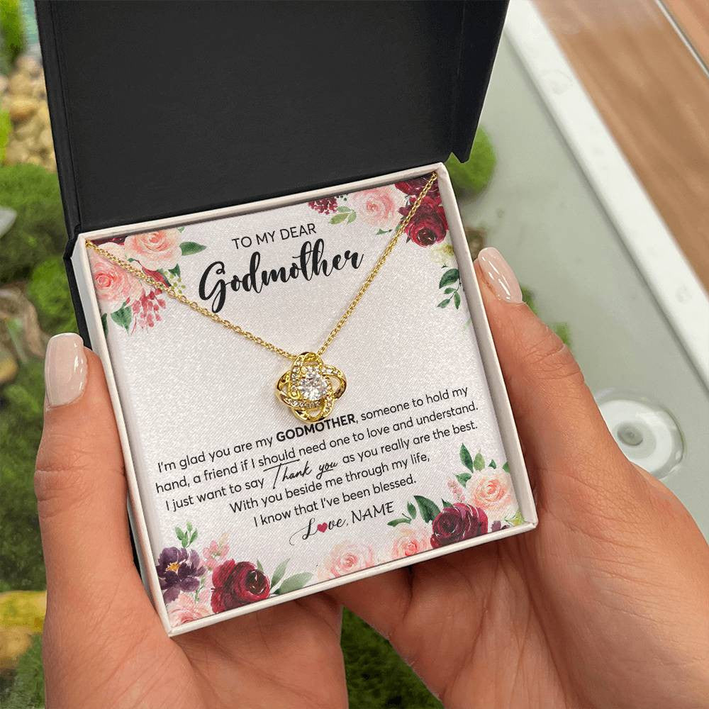 Love Knot Necklace 18K Yellow Gold Finish | 2 | Personalized To My Dear Godmother Necklace From Goddaughter Im Glad You Are My Godmother Aunt Birthday Mothers Day Christmas Customized Gift Box Message Card | siriusteestore