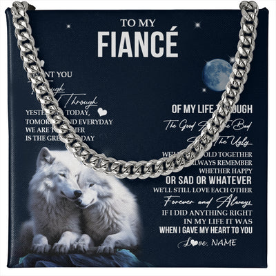 Cuban Link Chain Necklace Stainless Steel | 1 | Personalized To My Fiancé Necklace From Fiancée I Want You Wolf Fiancé Birthday For Him Anniversary Valentines Day Christmas Customized Gift Box Message Card | siriusteestore