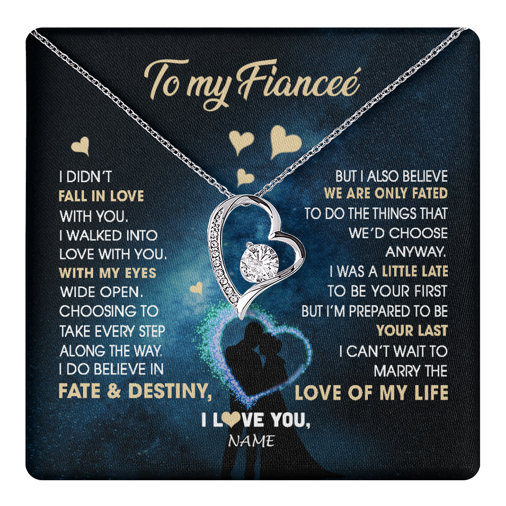 Forever Love Necklace 14K White Gold Finish | 1 | Personalized To My Fiancee Necklace Fall In Love With You Future Wife Birthday Anniversary Romantic Valentines Day Christmas Customized Gift Box Message Card | siriusteestore
