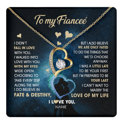 Forever Love Necklace 18K Yellow Gold Finish | 1 | Personalized To My Fiancee Necklace Fall In Love With You Future Wife Birthday Anniversary Romantic Valentines Day Christmas Customized Gift Box Message Card | siriusteestore