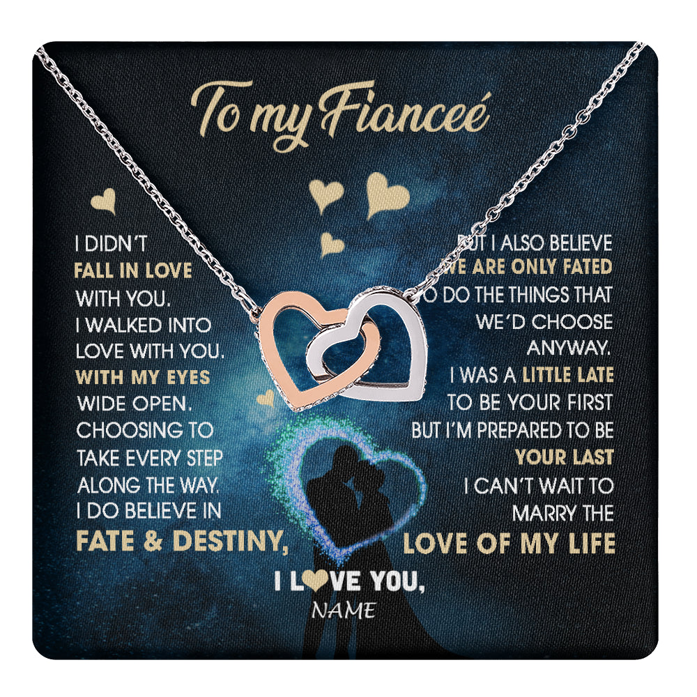 Interlocking Hearts Necklace Stainless Steel & Rose Gold Finish | 1 | Personalized To My Fiancee Necklace Fall In Love With You Future Wife Birthday Anniversary Romantic Valentines Day Christmas Customized Gift Box Message Card | siriusteestore