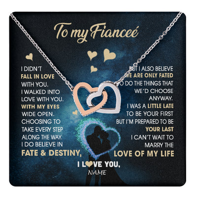 Interlocking Hearts Necklace Stainless Steel & Rose Gold Finish | 1 | Personalized To My Fiancee Necklace Fall In Love With You Future Wife Birthday Anniversary Romantic Valentines Day Christmas Customized Gift Box Message Card | siriusteestore