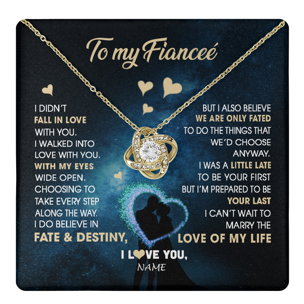 Love Knot Necklace 18K Yellow Gold Finish | 1 | Personalized To My Fiancee Necklace Fall In Love With You Future Wife Birthday Anniversary Romantic Valentines Day Christmas Customized Gift Box Message Card | siriusteestore