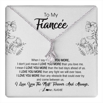 Alluring Beauty Necklace 14K White Gold Finish | 1 | Personalized To My Fiancee Necklace From Fiance I Love You More Girlfriend Birthday Anniversary Wedding Valentines Day Christmas Customized Message Card | siriusteestore