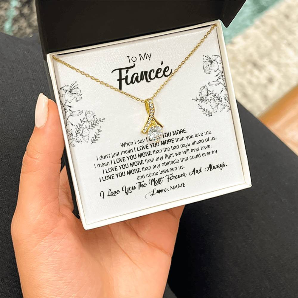 Alluring Beauty Necklace 18K Yellow Gold Finish | Personalized To My Fiancee Necklace From Fiance I Love You More Girlfriend Birthday Anniversary Wedding Valentines Day Christmas Customized Message Card | siriusteestore