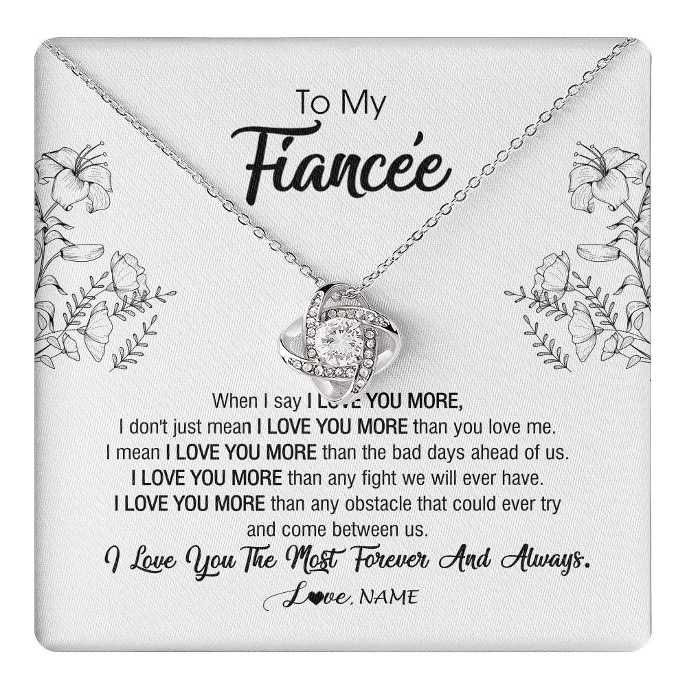 Love Knot Necklace 14K White Gold Finish | 1 | Personalized To My Fiancee Necklace From Fiance I Love You More Girlfriend Birthday Anniversary Wedding Valentines Day Christmas Customized Message Card | siriusteestore