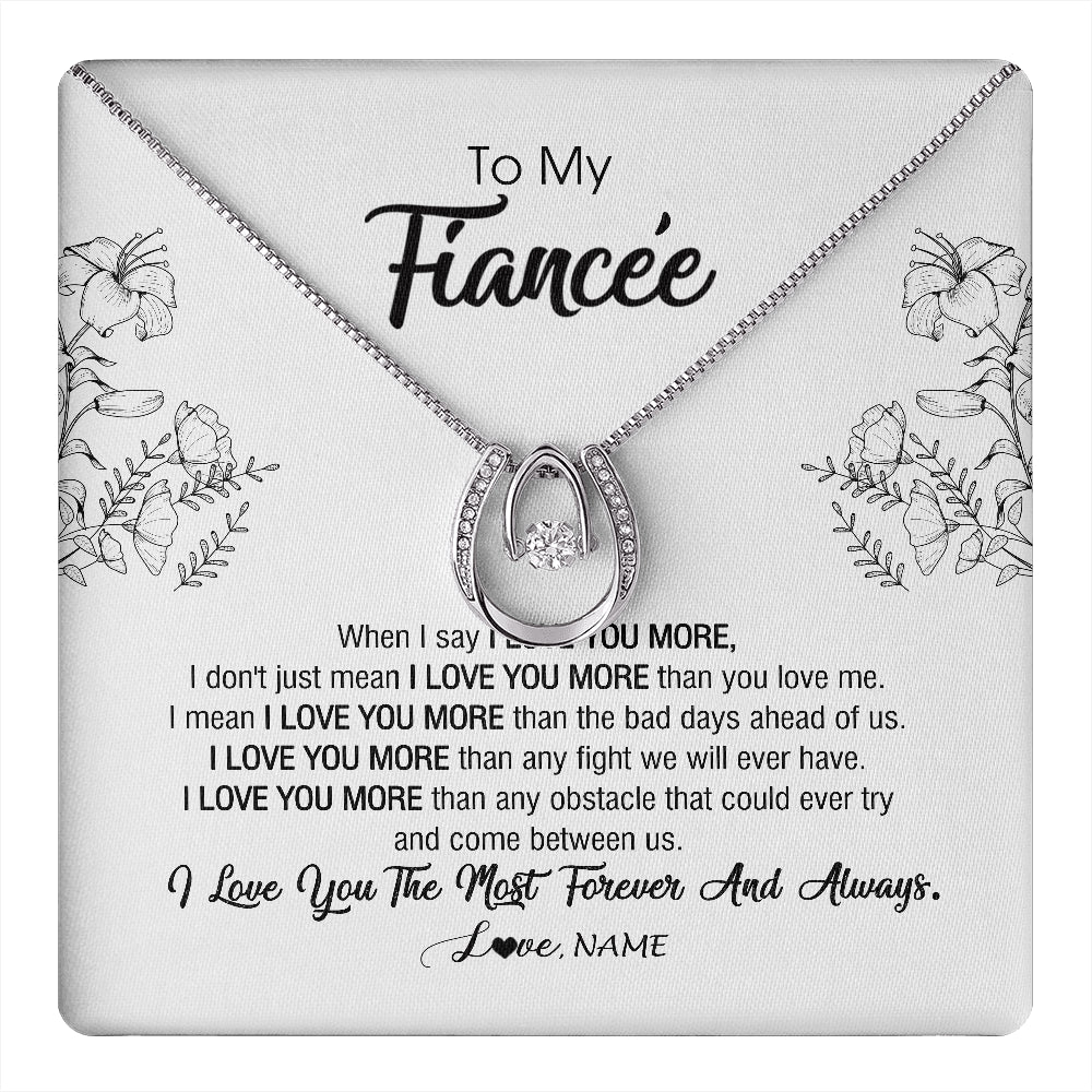 Lucky In Love Necklace 14K White Gold Finish | 1 | Personalized To My Fiancee Necklace From Fiance I Love You More Girlfriend Birthday Anniversary Wedding Valentines Day Christmas Customized Message Card | siriusteestore