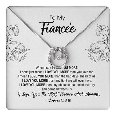Lucky In Love Necklace 14K White Gold Finish | 1 | Personalized To My Fiancee Necklace From Fiance I Love You More Girlfriend Birthday Anniversary Wedding Valentines Day Christmas Customized Message Card | siriusteestore
