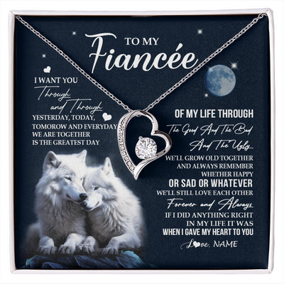 Forever Love Necklace 14K White Gold Finish | 1 | Personalized To My Fiancée Necklace From Fiancé I Want You Wolf Fiancee Birthday For Her Anniversary Valentines Day Christmas Customized Gift Box Message Card | siriusteestore