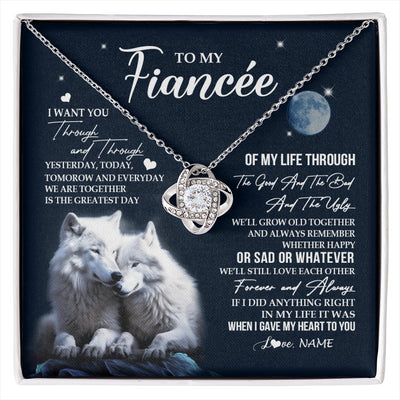 Love Knot Necklace 14K White Gold Finish | 1 | Personalized To My Fiancée Necklace From Fiancé I Want You Wolf Fiancee Birthday For Her Anniversary Valentines Day Christmas Customized Gift Box Message Card | siriusteestore