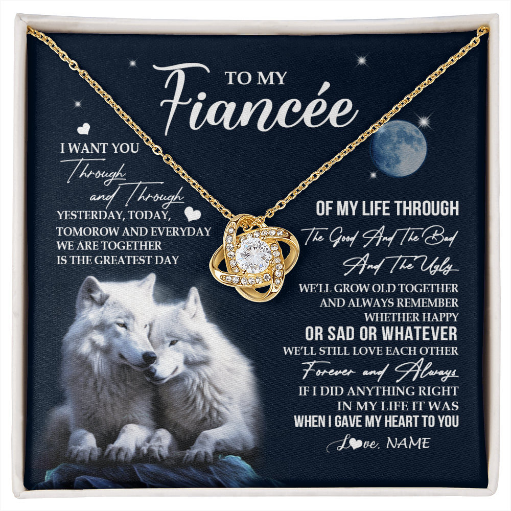 Love Knot Necklace 18K Yellow Gold Finish | 1 | Personalized To My Fiancée Necklace From Fiancé I Want You Wolf Fiancee Birthday For Her Anniversary Valentines Day Christmas Customized Gift Box Message Card | siriusteestore