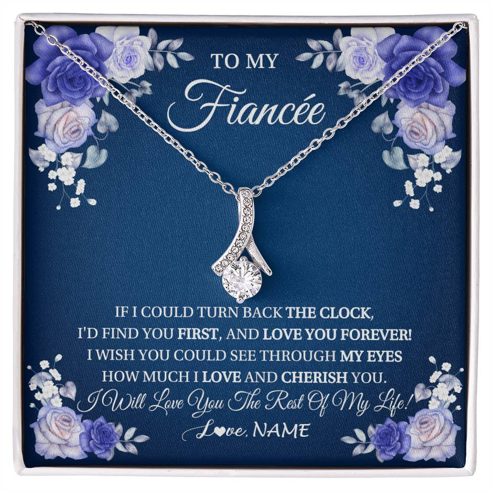 Alluring Beauty Necklace 14K White Gold Finish | 1 | Personalized To My Fiancée Necklace From Fiance Love You Forever Future Wife Birthday Engagement Valentines Day Christmas Customized Gift Box Message Card | siriusteestore