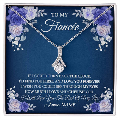 Alluring Beauty Necklace 14K White Gold Finish | 1 | Personalized To My Fiancée Necklace From Fiance Love You Forever Future Wife Birthday Engagement Valentines Day Christmas Customized Gift Box Message Card | siriusteestore