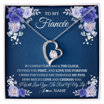 Forever Love Necklace 14K White Gold Finish | 1 | Personalized To My Fiancée Necklace From Fiance Love You Forever Future Wife Birthday Engagement Valentines Day Christmas Customized Gift Box Message Card | siriusteestore