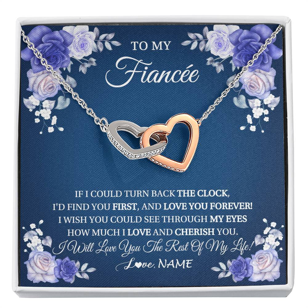 Interlocking Hearts Necklace Stainless Steel & Rose Gold Finish | 1 | Personalized To My Fiancée Necklace From Fiance Love You Forever Future Wife Birthday Engagement Valentines Day Christmas Customized Gift Box Message Card | siriusteestore