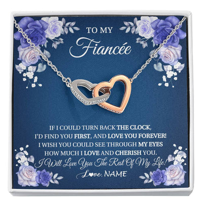 Interlocking Hearts Necklace Stainless Steel & Rose Gold Finish | 1 | Personalized To My Fiancée Necklace From Fiance Love You Forever Future Wife Birthday Engagement Valentines Day Christmas Customized Gift Box Message Card | siriusteestore