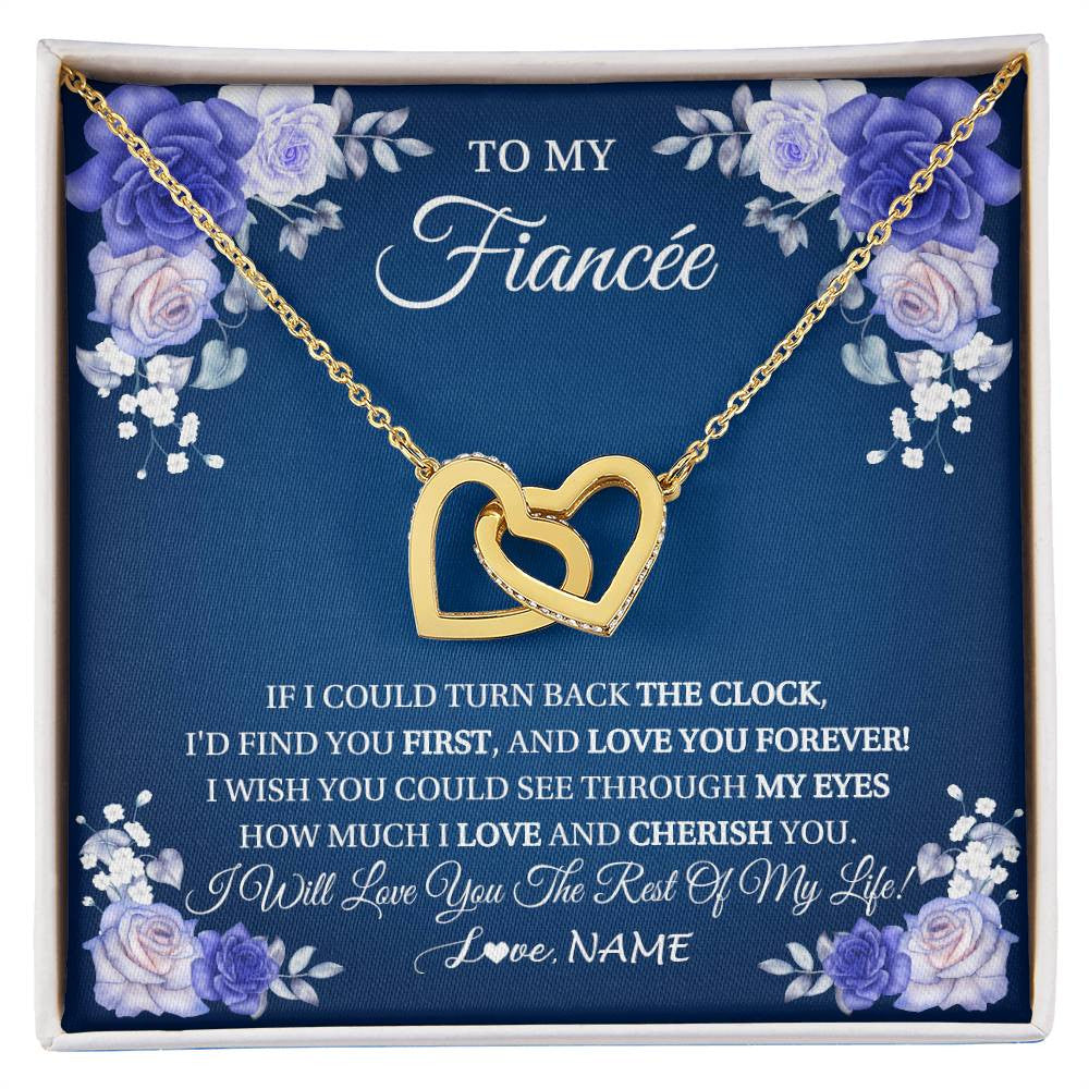 Interlocking Hearts Necklace 18K Yellow Gold Finish | 1 | Personalized To My Fiancée Necklace From Fiance Love You Forever Future Wife Birthday Engagement Valentines Day Christmas Customized Gift Box Message Card | siriusteestore