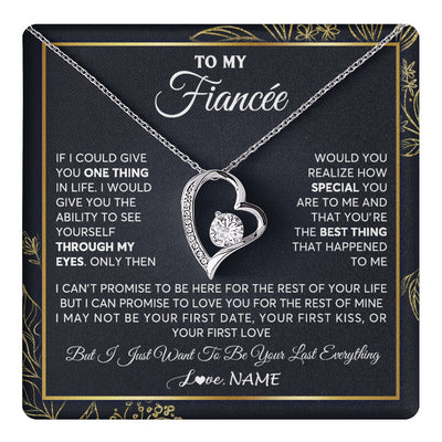 Forever Love Necklace 14K White Gold Finish | 1 | Personalized To My Fiancee Necklace From Fiance Son You Are The Best Thing Fiancee Birthday Idea Anniversary Valentines Day Customized Gift Box Message Card | siriusteestore