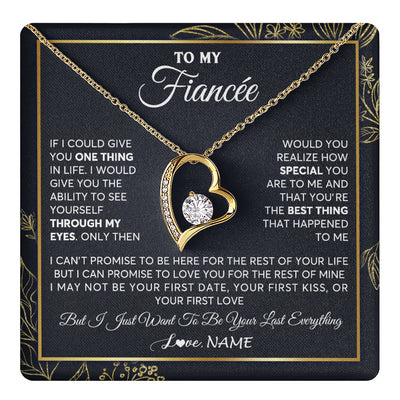 Forever Love Necklace 18K Yellow Gold Finish | 1 | Personalized To My Fiancee Necklace From Fiance Son You Are The Best Thing Fiancee Birthday Idea Anniversary Valentines Day Customized Gift Box Message Card | siriusteestore