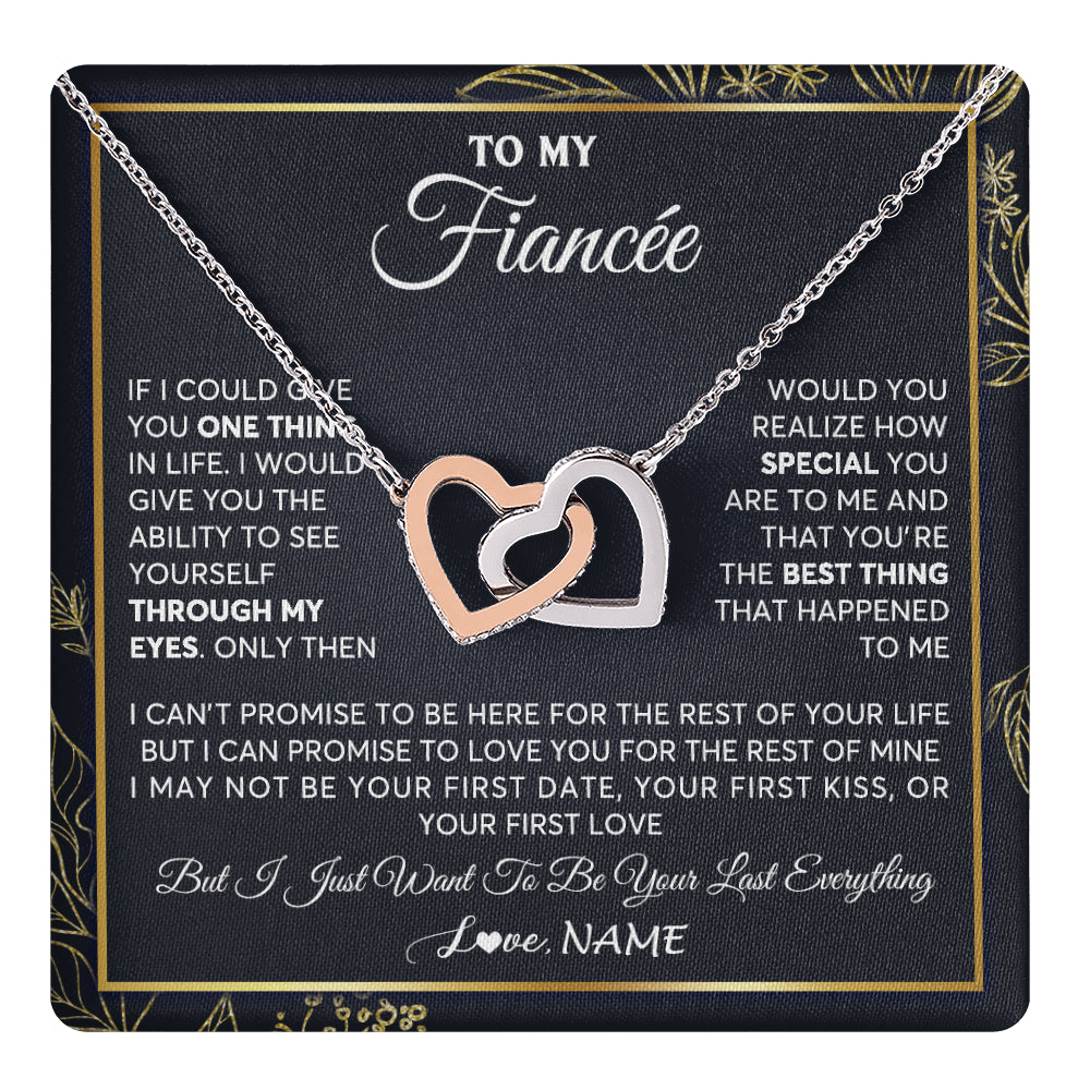 Interlocking Hearts Necklace Stainless Steel & Rose Gold Finish | 1 | Personalized To My Fiancee Necklace From Fiance Son You Are The Best Thing Fiancee Birthday Idea Anniversary Valentines Day Customized Gift Box Message Card | siriusteestore