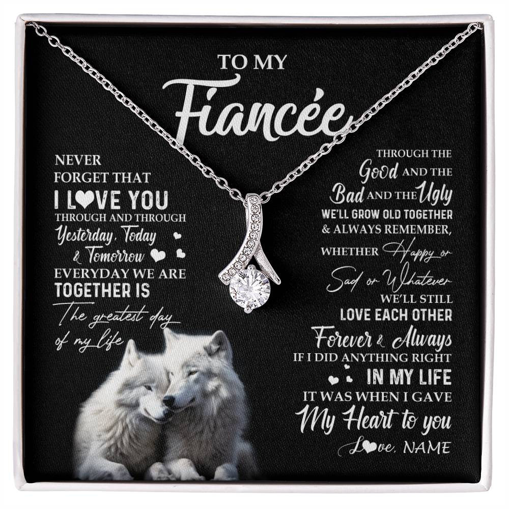 Alluring Beauty Necklace 14K White Gold Finish | 1 | Personalized To My Fiancée Necklace From Fiancé Wolf Never Forget That I Love You Fiancée Birthday Valentine Day Christmas Customized Gift Box Message Card | siriusteestore