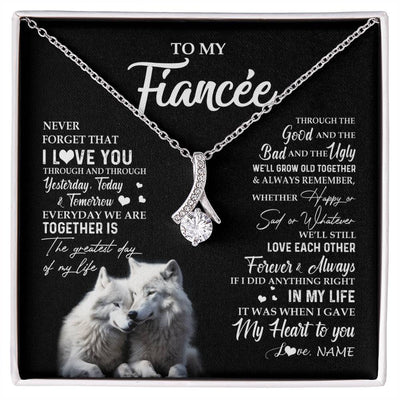 Alluring Beauty Necklace 14K White Gold Finish | 1 | Personalized To My Fiancée Necklace From Fiancé Wolf Never Forget That I Love You Fiancée Birthday Valentine Day Christmas Customized Gift Box Message Card | siriusteestore