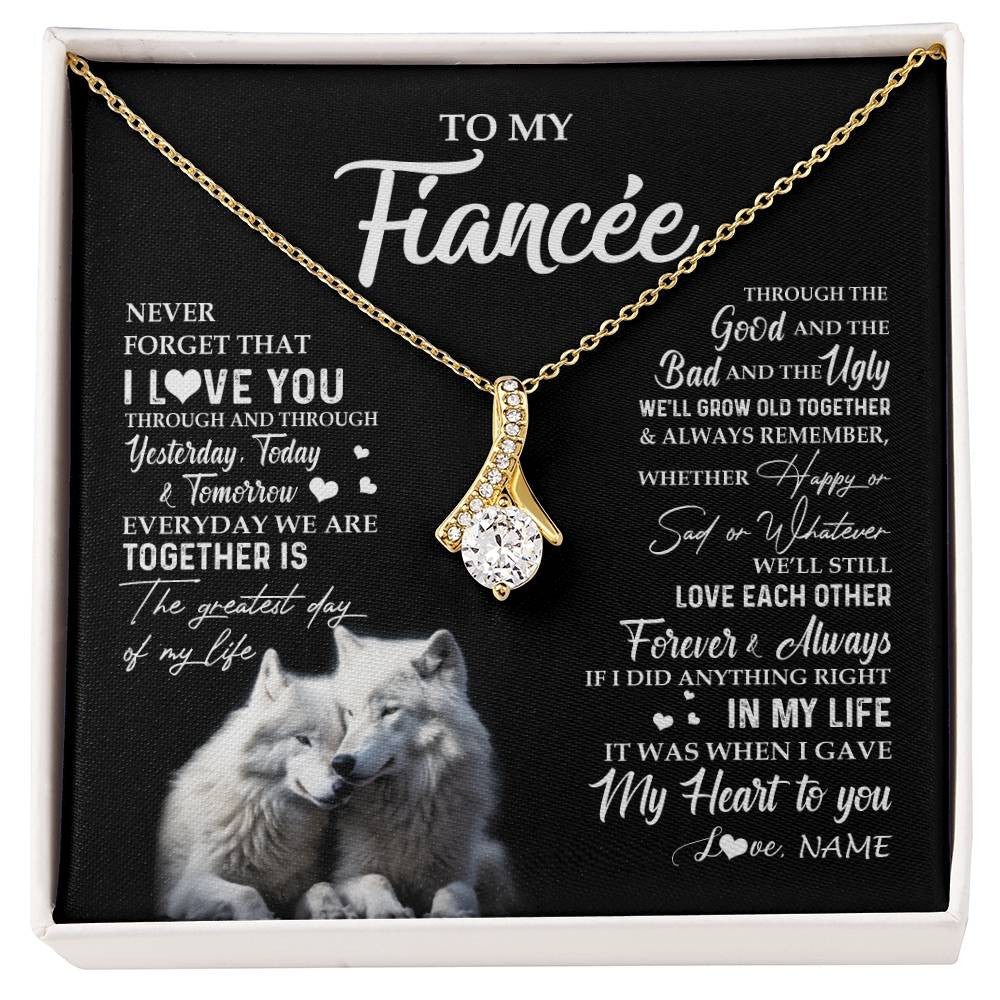 Alluring Beauty Necklace 18K Yellow Gold Finish | 1 | Personalized To My Fiancée Necklace From Fiancé Wolf Never Forget That I Love You Fiancée Birthday Valentine Day Christmas Customized Gift Box Message Card | siriusteestore