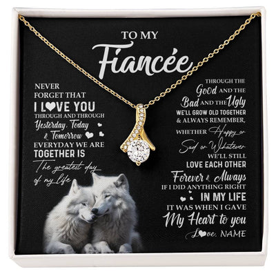 Alluring Beauty Necklace 18K Yellow Gold Finish | 1 | Personalized To My Fiancée Necklace From Fiancé Wolf Never Forget That I Love You Fiancée Birthday Valentine Day Christmas Customized Gift Box Message Card | siriusteestore