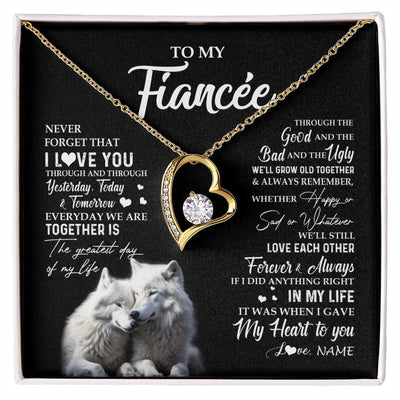 Forever Love Necklace 18K Yellow Gold Finish | 1 | Personalized To My Fiancée Necklace From Fiancé Wolf Never Forget That I Love You Fiancée Birthday Valentine Day Christmas Customized Gift Box Message Card | siriusteestore