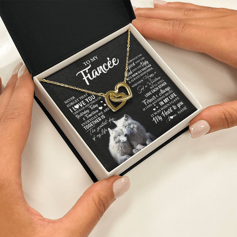 Interlocking Hearts Necklace 18K Yellow Gold Finish | 2 | Personalized To My Fiancée Necklace From Fiancé Wolf Never Forget That I Love You Fiancée Birthday Valentine Day Christmas Customized Gift Box Message Card | siriusteestore