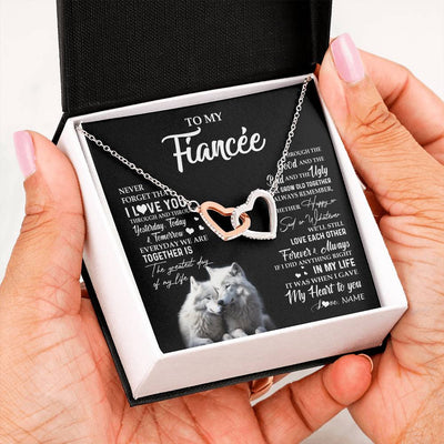 Interlocking Hearts Necklace Stainless Steel & Rose Gold Finish | 2 | Personalized To My Fiancée Necklace From Fiancé Wolf Never Forget That I Love You Fiancée Birthday Valentine Day Christmas Customized Gift Box Message Card | siriusteestore