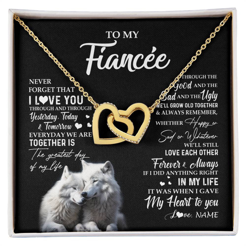 Interlocking Hearts Necklace 18K Yellow Gold Finish | 1 | Personalized To My Fiancée Necklace From Fiancé Wolf Never Forget That I Love You Fiancée Birthday Valentine Day Christmas Customized Gift Box Message Card | siriusteestore