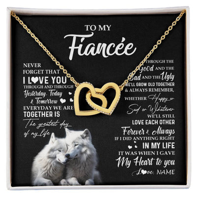 Interlocking Hearts Necklace 18K Yellow Gold Finish | 1 | Personalized To My Fiancée Necklace From Fiancé Wolf Never Forget That I Love You Fiancée Birthday Valentine Day Christmas Customized Gift Box Message Card | siriusteestore