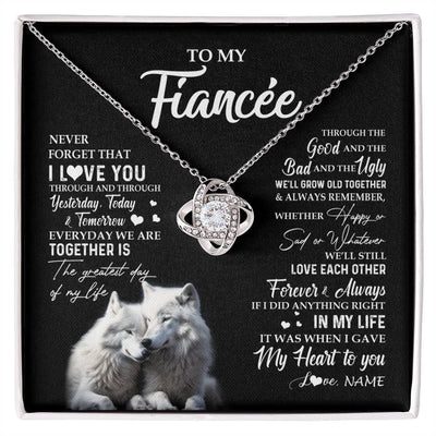 Love Knot Necklace 14K White Gold Finish | 1 | Personalized To My Fiancée Necklace From Fiancé Wolf Never Forget That I Love You Fiancée Birthday Valentine Day Christmas Customized Gift Box Message Card | siriusteestore