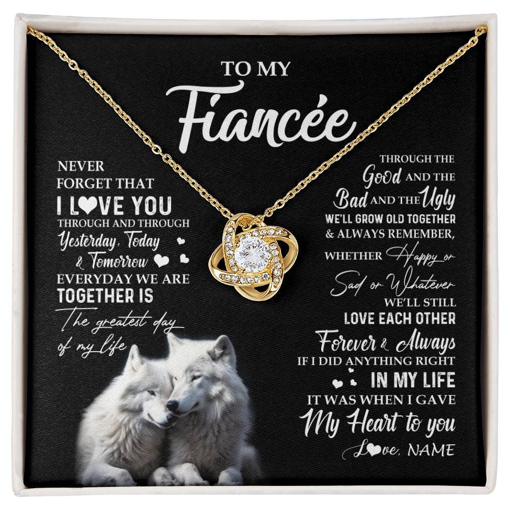 Love Knot Necklace 18K Yellow Gold Finish | 1 | Personalized To My Fiancée Necklace From Fiancé Wolf Never Forget That I Love You Fiancée Birthday Valentine Day Christmas Customized Gift Box Message Card | siriusteestore