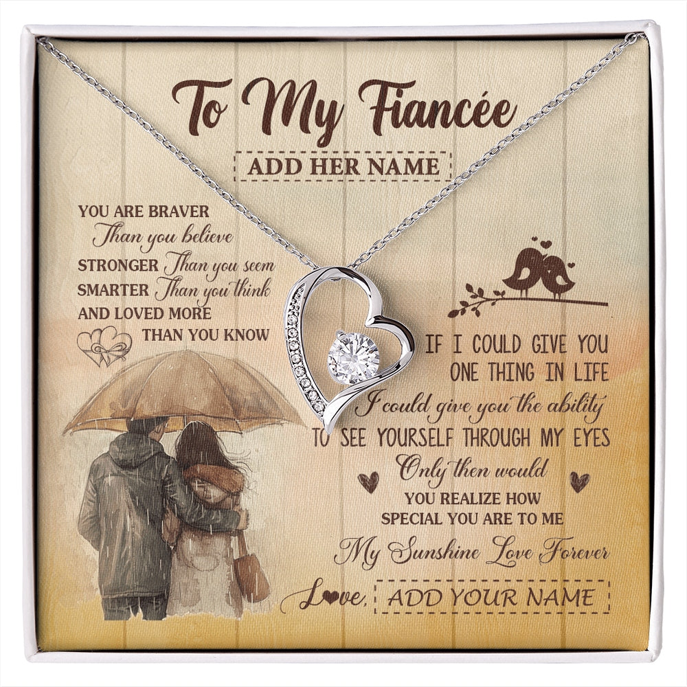 Forever Love Necklace 14K White Gold Finish | 1 | Personalized To My Fiancée Necklace From Fiancé You Are Braver Fiancee Birthday Gifts Anniversary Romantic Valentines Christmas Custom Gift Box Message Card | https://siriusteestore.