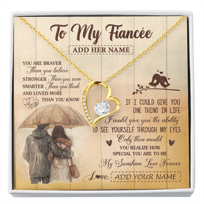 Forever Love Necklace 18K Yellow Gold Finish | 1 | Personalized To My Fiancée Necklace From Fiancé You Are Braver Fiancee Birthday Gifts Anniversary Romantic Valentines Christmas Custom Gift Box Message Card | https://siriusteestore.