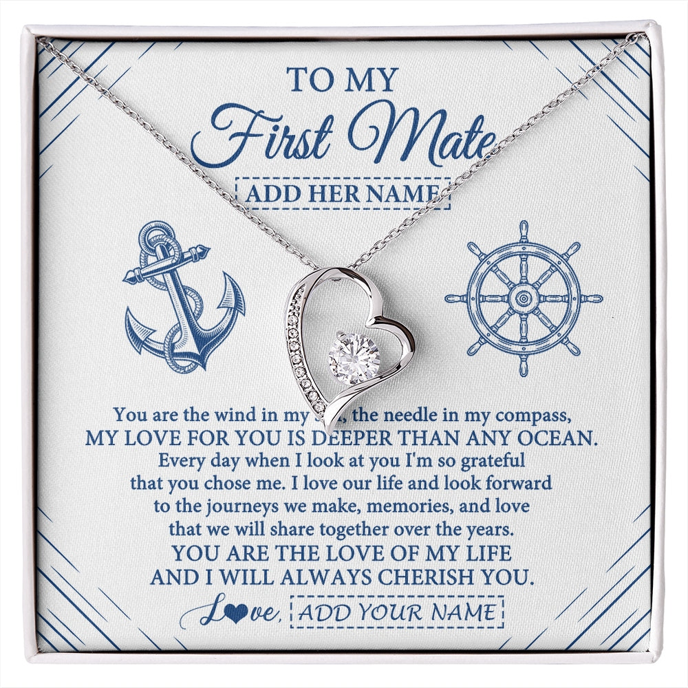 Forever Love Necklace 14K White Gold Finish | 1 | Personalized To My First Mate Necklace From Husband Sailing Cruise Ships Wife Birthday Anniversary Wedding Valentines Christmas Custom Gift Box Message Card | https://siriusteestore.
