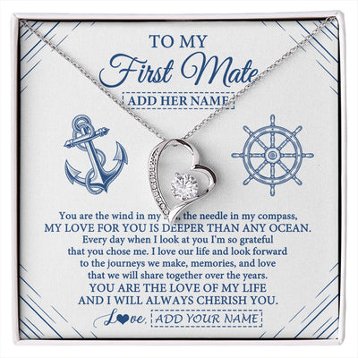 Forever Love Necklace 14K White Gold Finish | 1 | Personalized To My First Mate Necklace From Husband Sailing Cruise Ships Wife Birthday Anniversary Wedding Valentines Christmas Custom Gift Box Message Card | https://siriusteestore.