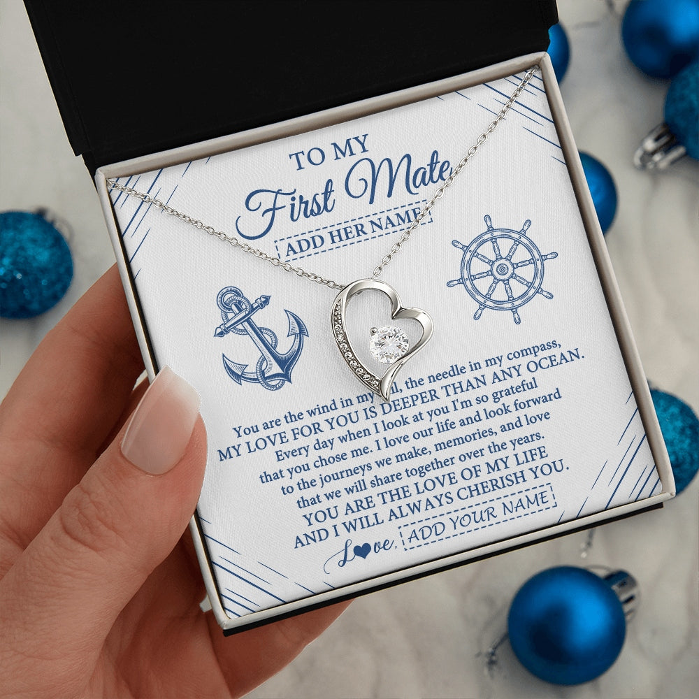 Forever Love Necklace 14K White Gold Finish | 2 | Personalized To My First Mate Necklace From Husband Sailing Cruise Ships Wife Birthday Anniversary Wedding Valentines Christmas Custom Gift Box Message Card | https://siriusteestore.