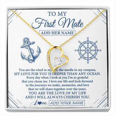 Forever Love Necklace 18K Yellow Gold Finish | 1 | Personalized To My First Mate Necklace From Husband Sailing Cruise Ships Wife Birthday Anniversary Wedding Valentines Christmas Custom Gift Box Message Card | https://siriusteestore.