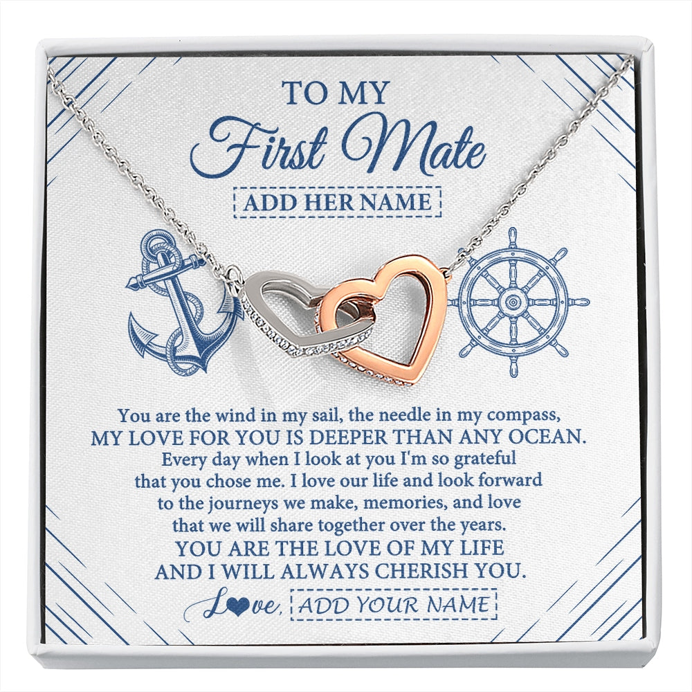 Interlocking Hearts Necklace Stainless Steel & Rose Gold Finish | 1 | Personalized To My First Mate Necklace From Husband Sailing Cruise Ships Wife Birthday Anniversary Wedding Valentines Christmas Custom Gift Box Message Card | https://siriusteestore.