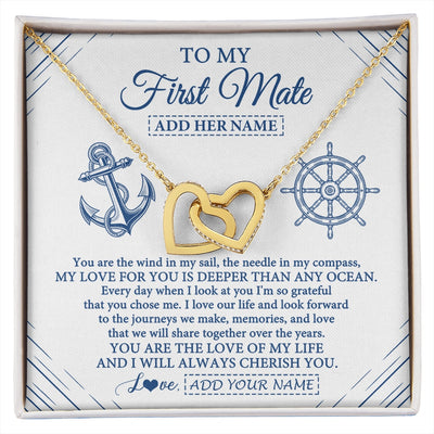 Interlocking Hearts Necklace 18K Yellow Gold Finish | 1 | Personalized To My First Mate Necklace From Husband Sailing Cruise Ships Wife Birthday Anniversary Wedding Valentines Christmas Custom Gift Box Message Card | https://siriusteestore.