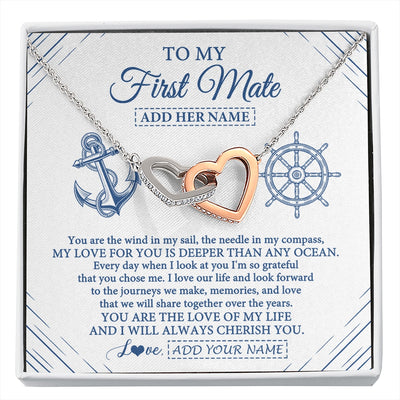 Interlocking Hearts Necklace Stainless Steel & Rose Gold Finish | 1 | Personalized To My First Mate Necklace From Husband Sailing Cruise Ships Wife Birthday Anniversary Wedding Valentines Christmas Custom Gift Box Message Card | https://siriusteestore.